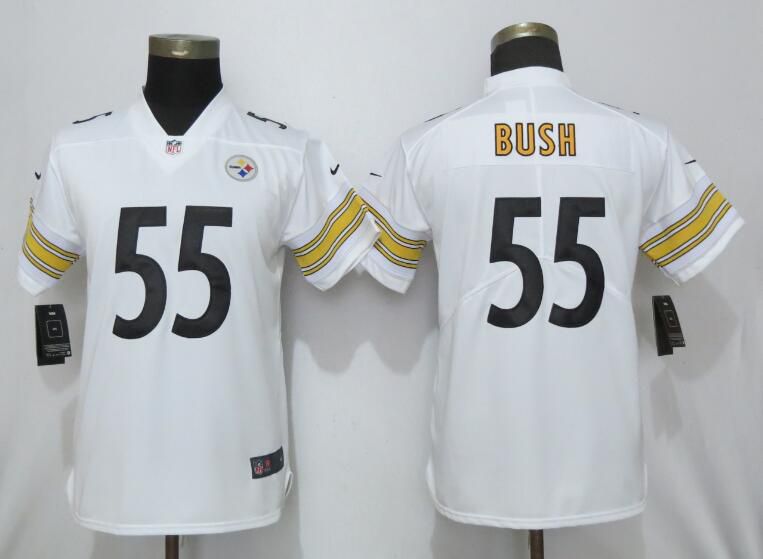 Women Pittsburgh Steelers 55 Bush White Nike Vapor Untouchable NFL Jerseys